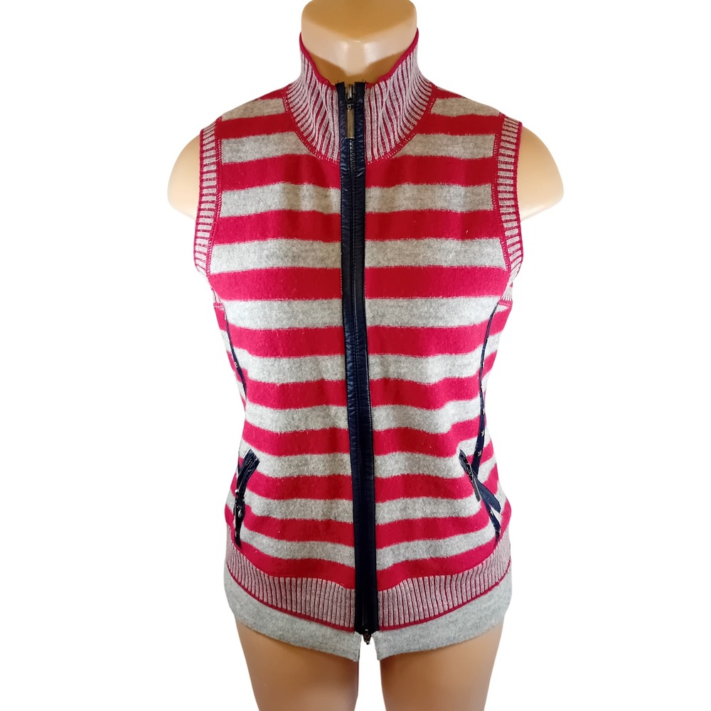 Gerry Weber Edition Wool Striped Turtleneck Vest Spikes Zipped‎ Pockets Fits M/L